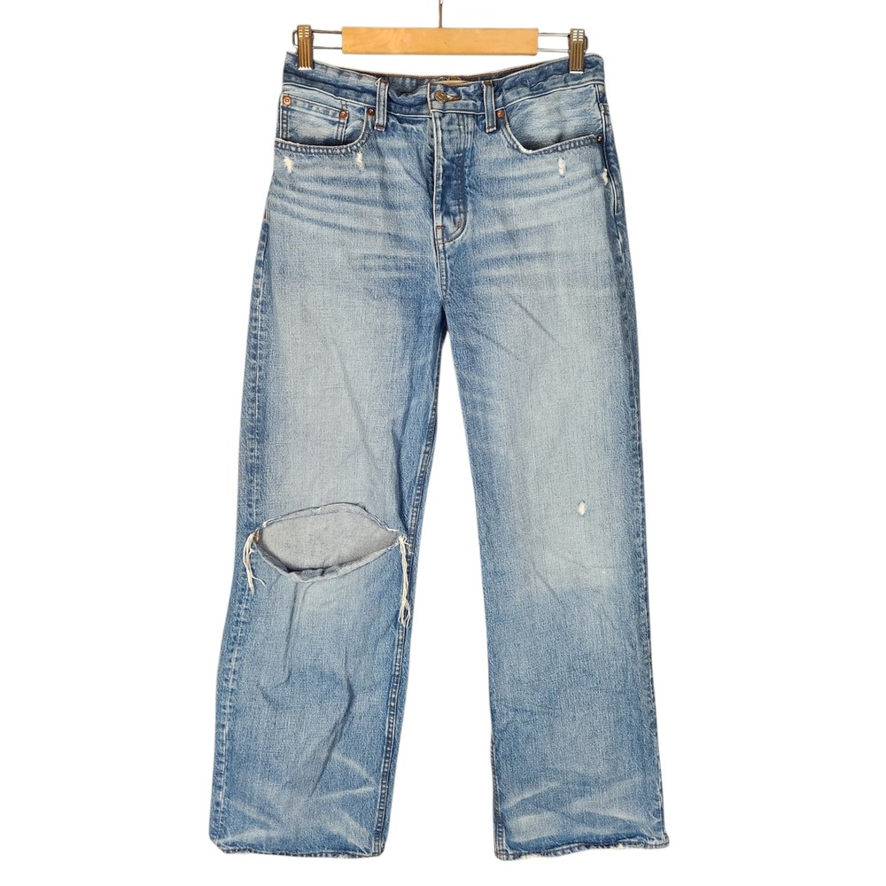 Madewell Low-Slung Baggy Jeans 26 Light Wash Distressed Wide Leg Denim